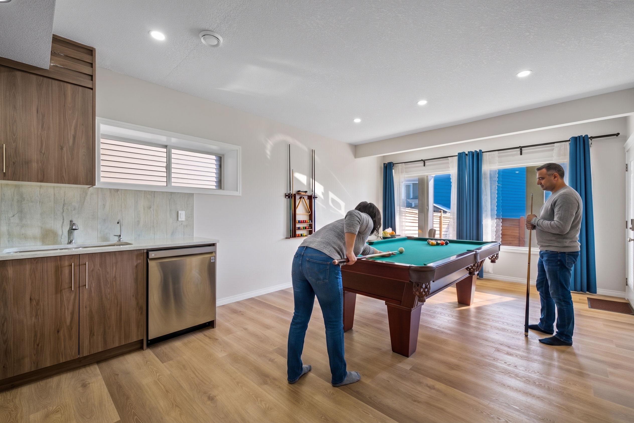 Tournament pool table in the basement games room at GSC Stays Calgary vacation home